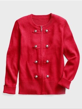 Red Button-Front Women's Sweater Jacket, Northern Reflections, Size M